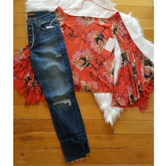 Free People Birds of Paradise off the shoulder bell sleeve top XS - Picture 6 of 7